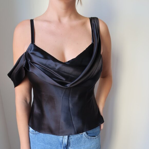 Elegant Black Satin Women's Top - Picture 1 of 7